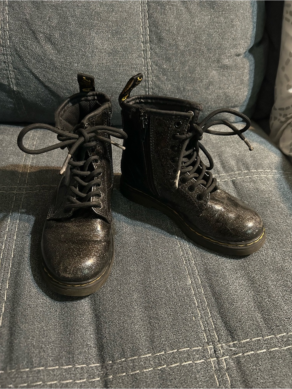 Dr. Martens Black Glitter Lace-Up Kids Boots